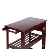 38 Inch Rubberwood Kitchen Cart; Knife Holder; Folding Frame; 2 Open Shelves; Brown; DunaWest