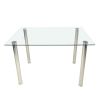 110cm Dining Table Set Tempered Glass Dining Table with 4pcs Chairs Transparent & Creamy White