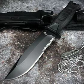 Outdoor Knife Self-defense Wilderness Survival Multifunctional (Color: Black)