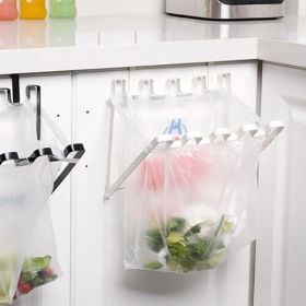 Garbage Bag Holder Hanging Trash for Trash Bag Rack Kitchen Cupboard Mounts Over Cabinet Doors Cupboards Garbage Rack Organizer (Color: White)