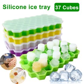 Silicone 37 Cubes Honeycomb Shape Ice Cube Maker Tray Mold Storage Container (Color: green)