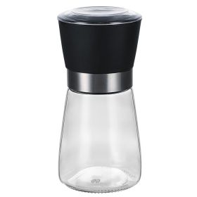 Stainless steel pepper grinder manual glass grinding bottle freshly ground pepper powder seasoning bottle crushed sea salt granules wholesale (Specifications: Short black cover)