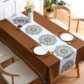 Benzhi Nordic embroidery printed tablecloth wholesale waterproof oil proof washfree rectangular pvc tablecloth table mat net red (colour: Exquisite embroidery - coffee color)