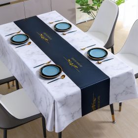 Benzhi Nordic embroidery printed tablecloth wholesale waterproof oil proof washfree rectangular pvc tablecloth table mat net red (colour: Royal Marble Navy)