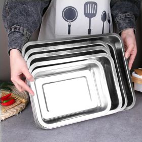 Wholesale stainless steel square plate 304 stainless steel rice plate rectangular tray barbecue plate stainless steel plate dish plate (colour: 08 thick)