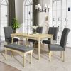 6 Piece Dining Table set with Bench; Wooden Kitchen Table Set w/ 4 Padded Dining Chairs