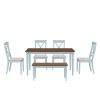 6 Piece Dining Table set with Bench; Wooden Kitchen Table Set w/ 4 Padded Dining Chairs