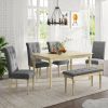 6 Piece Dining Table set with Bench; Wooden Kitchen Table Set w/ 4 Padded Dining Chairs