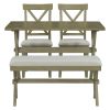 4 Pieces Farmhouse Rustic Wood Kitchen Dining Table Set with Upholstered 2 X-back Chairs and Bench