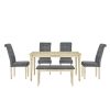 6 Piece Dining Table set with Bench; Wooden Kitchen Table Set w/ 4 Padded Dining Chairs